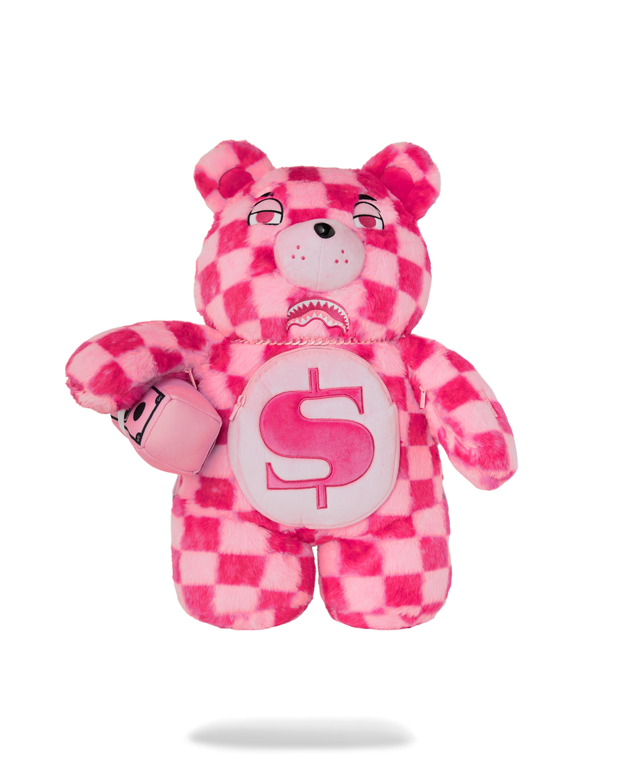 PINK FUR CHECK MONEYBEAR BACKPACK