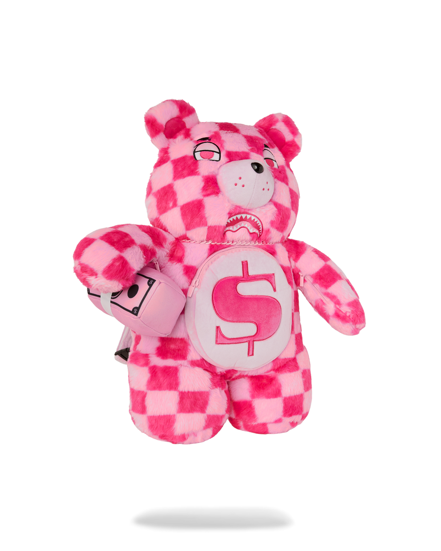 PINK FUR CHECK MONEYBEAR BACKPACK