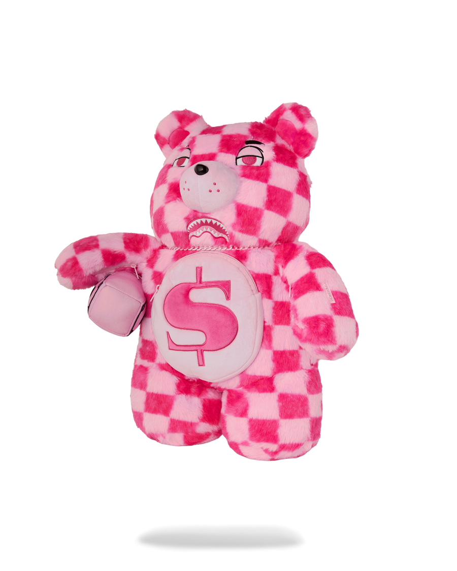 PINK FUR CHECK MONEYBEAR BACKPACK