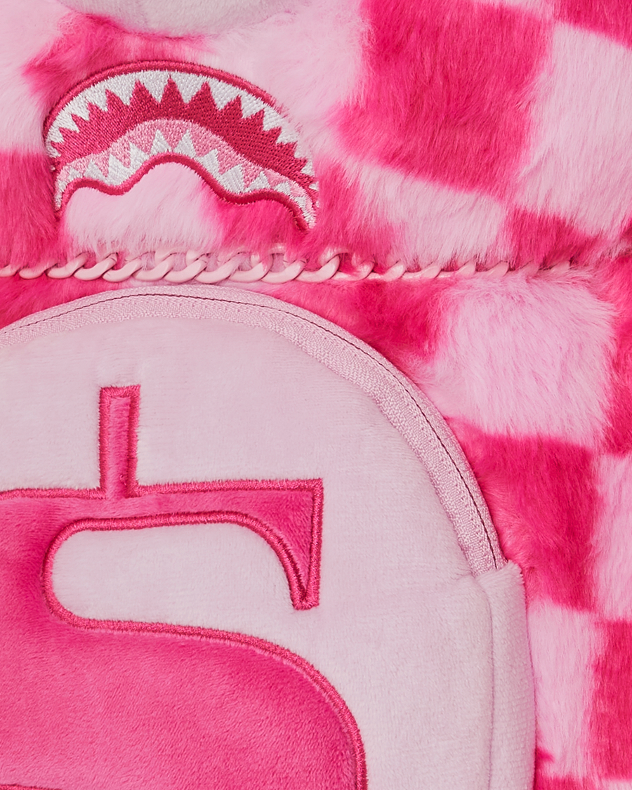 PINK FUR CHECK MONEYBEAR BACKPACK