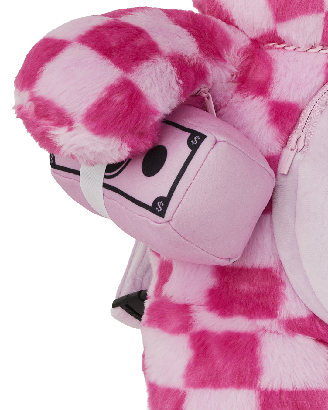 PINK FUR CHECK MONEYBEAR BACKPACK