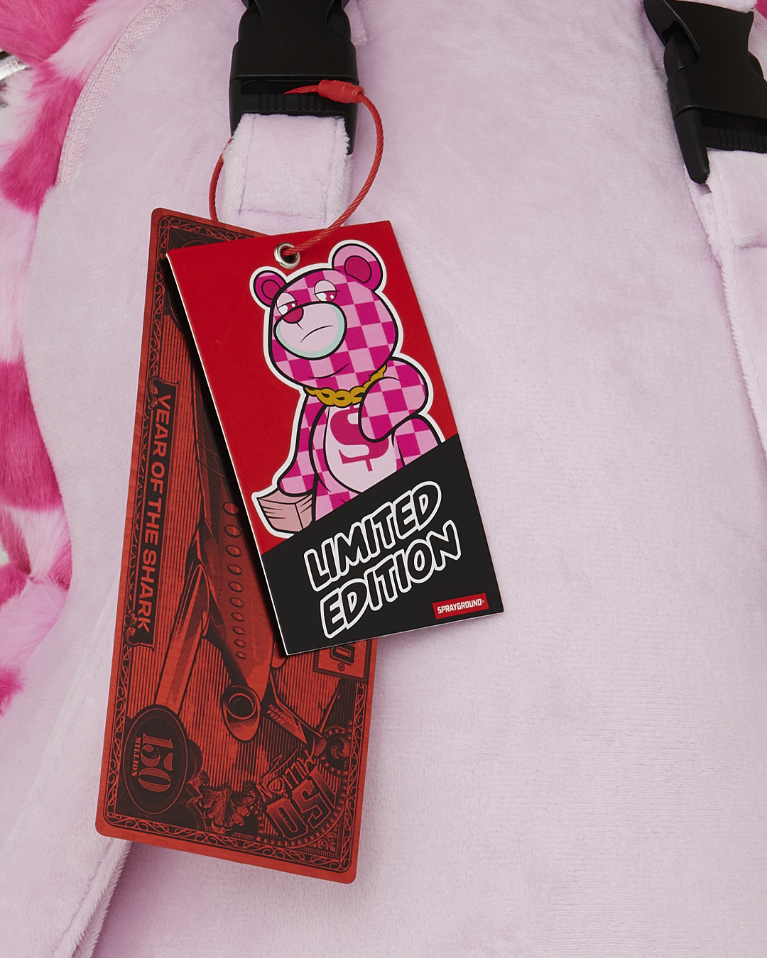 PINK FUR CHECK MONEYBEAR BACKPACK