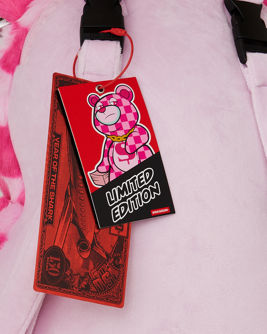 PINK FUR CHECK MONEYBEAR BACKPACK