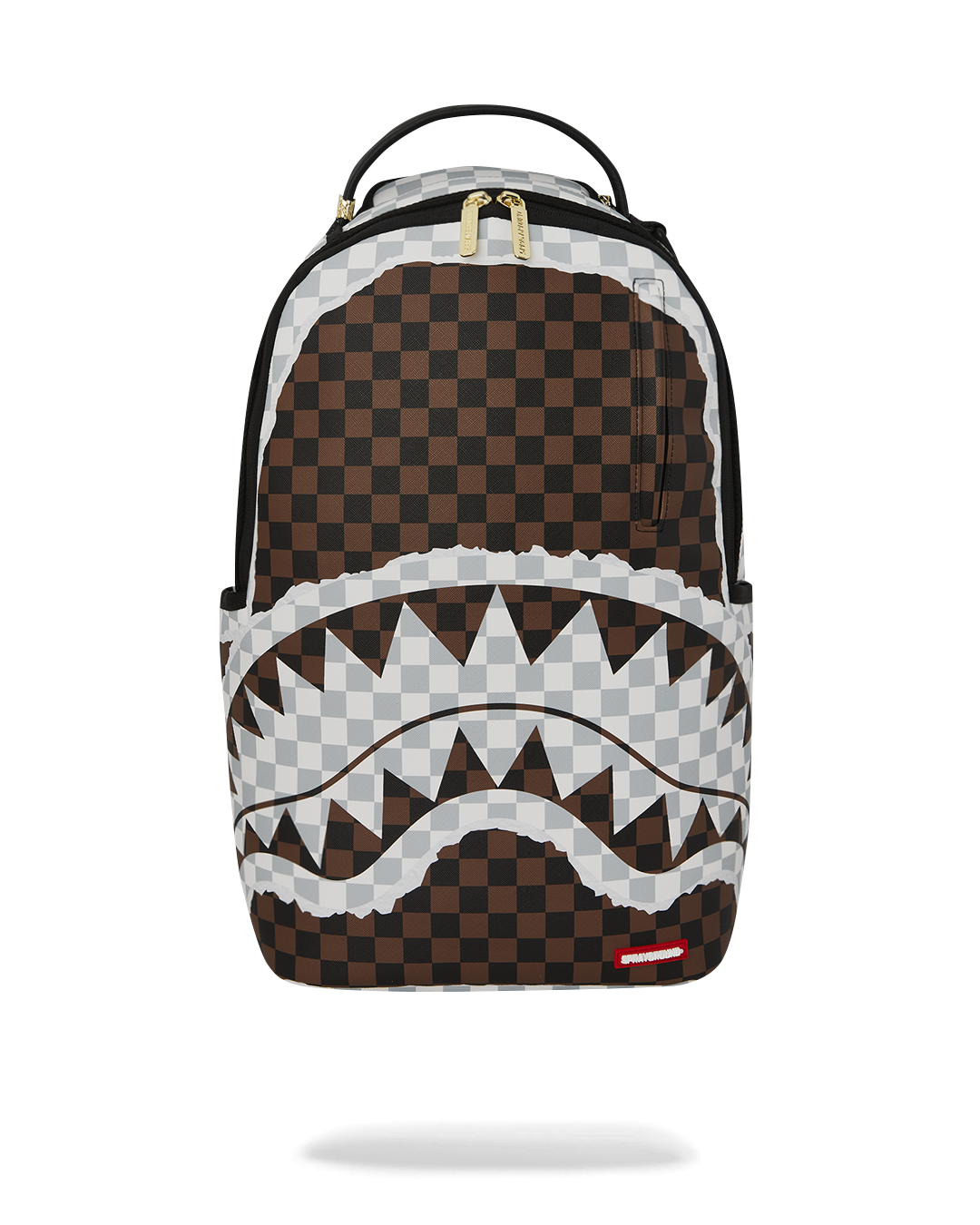 CREAM AND BROWN TEAR CHECK BACKPACK