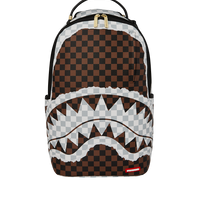 CREAM AND BROWN TEAR CHECK BACKPACK