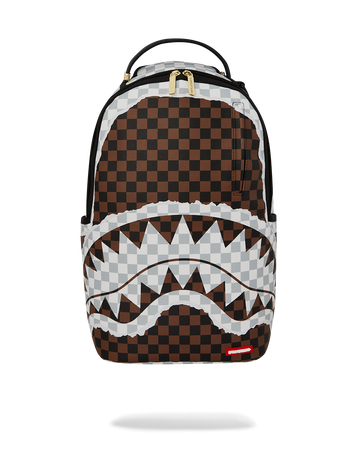 CREAM AND BROWN TEAR CHECK BACKPACK