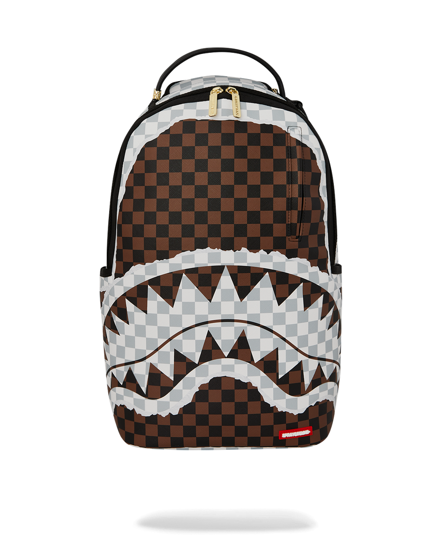 CREAM AND BROWN TEAR CHECK BACKPACK