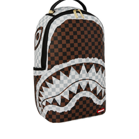CREAM AND BROWN TEAR CHECK BACKPACK