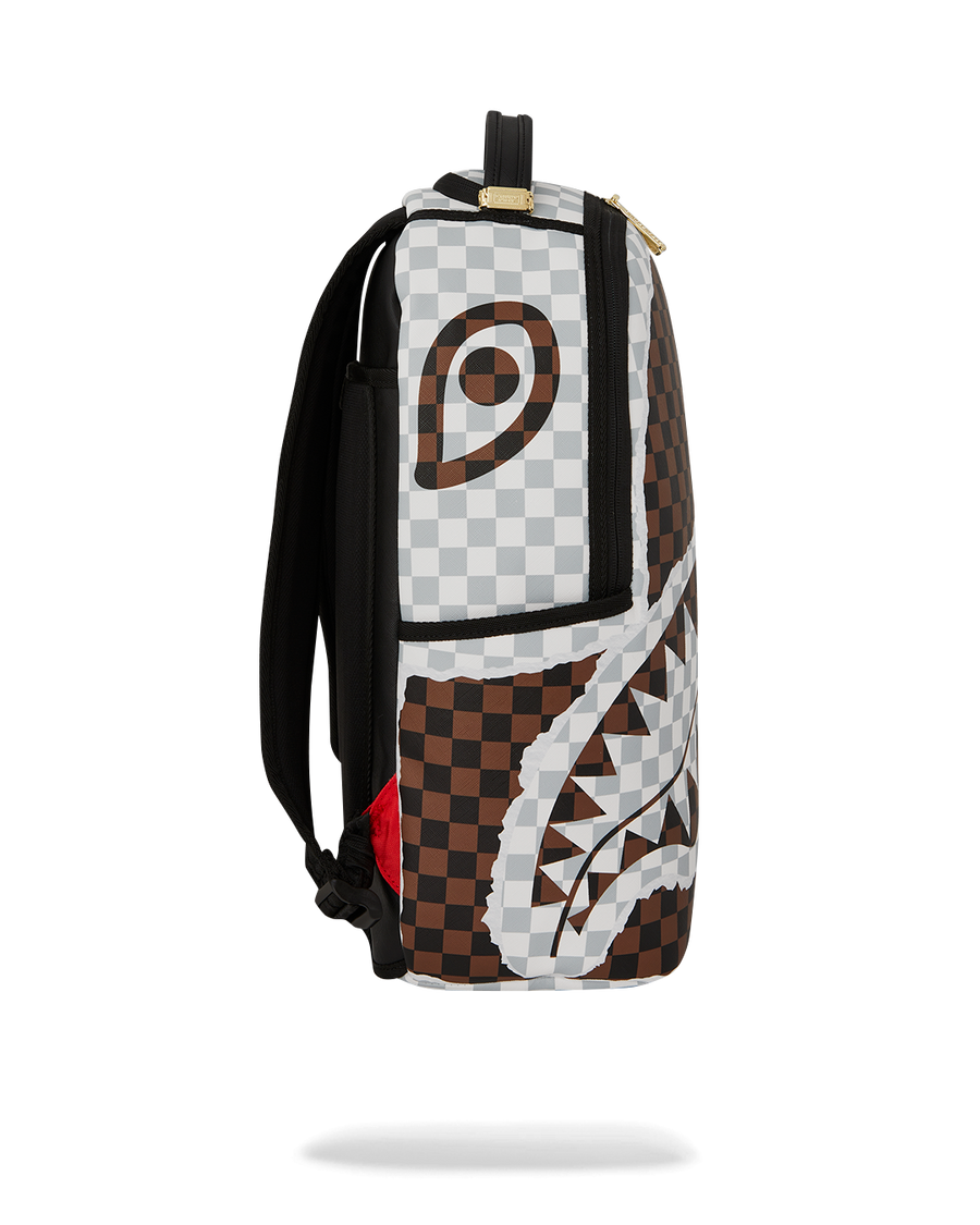 CREAM AND BROWN TEAR CHECK BACKPACK