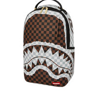 CREAM AND BROWN TEAR CHECK BACKPACK