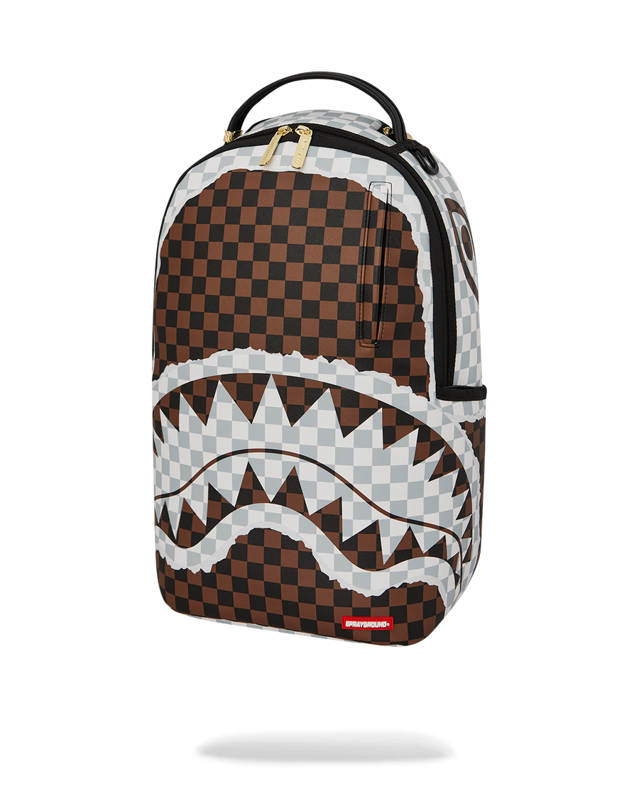 CREAM AND BROWN TEAR CHECK BACKPACK