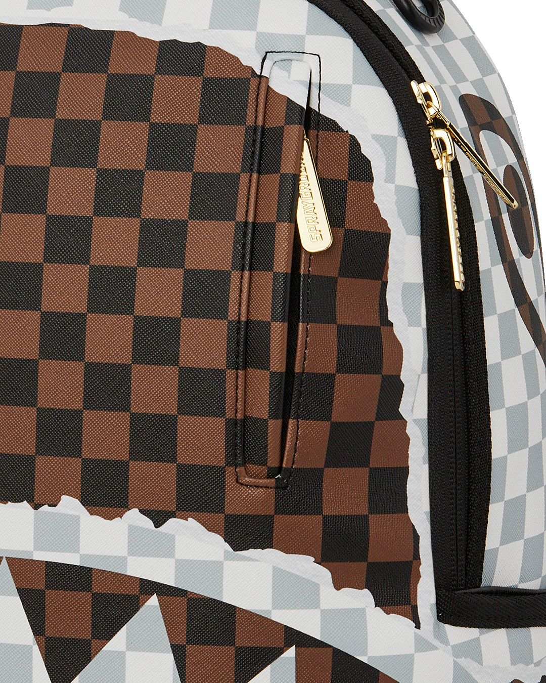 CREAM AND BROWN TEAR CHECK BACKPACK