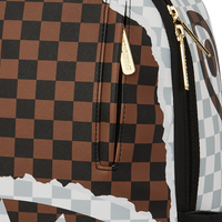 CREAM AND BROWN TEAR CHECK BACKPACK