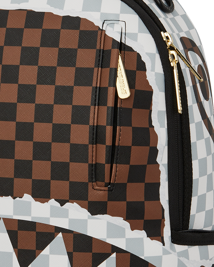 CREAM AND BROWN TEAR CHECK BACKPACK
