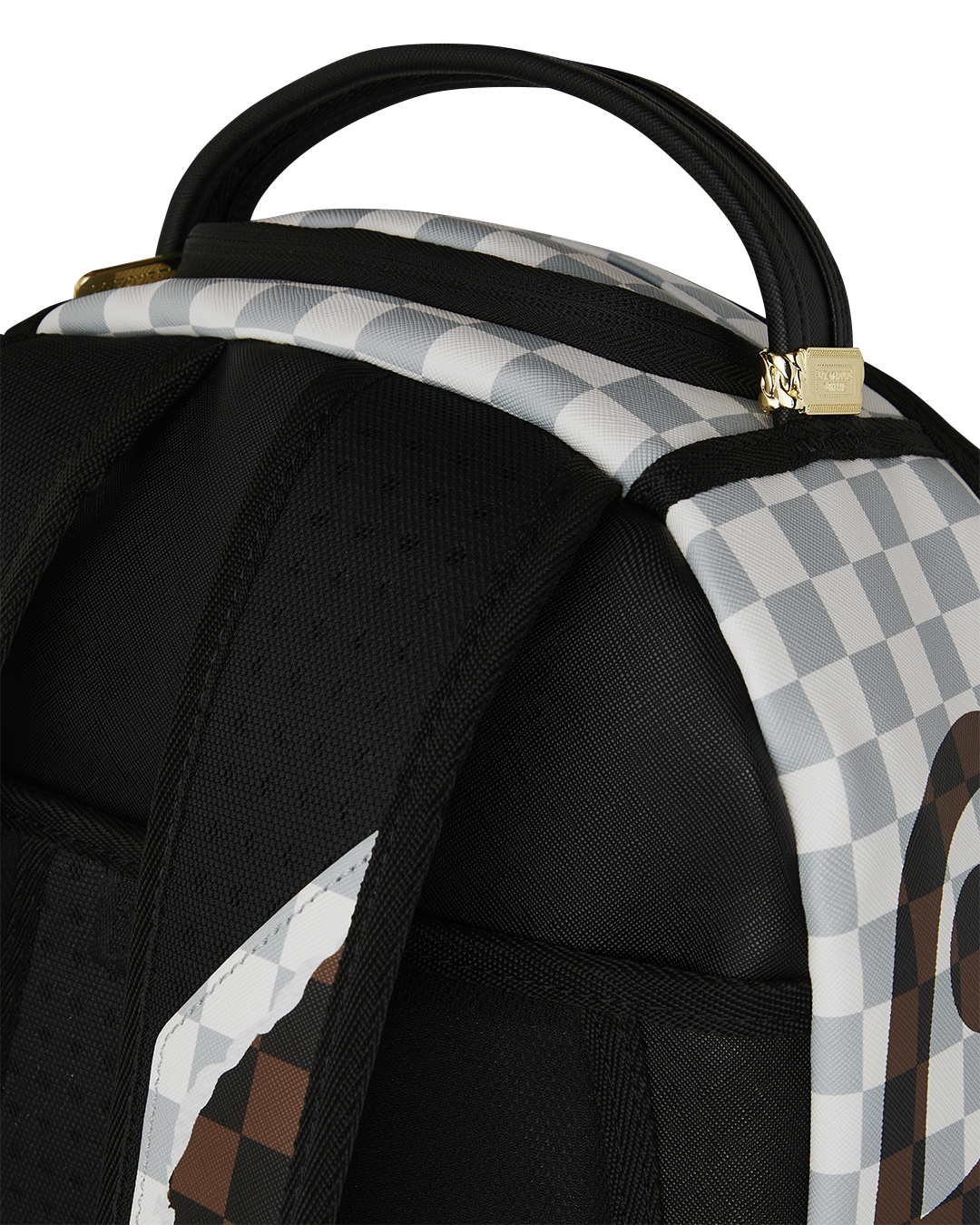 CREAM AND BROWN TEAR CHECK BACKPACK