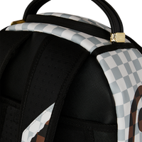 CREAM AND BROWN TEAR CHECK BACKPACK