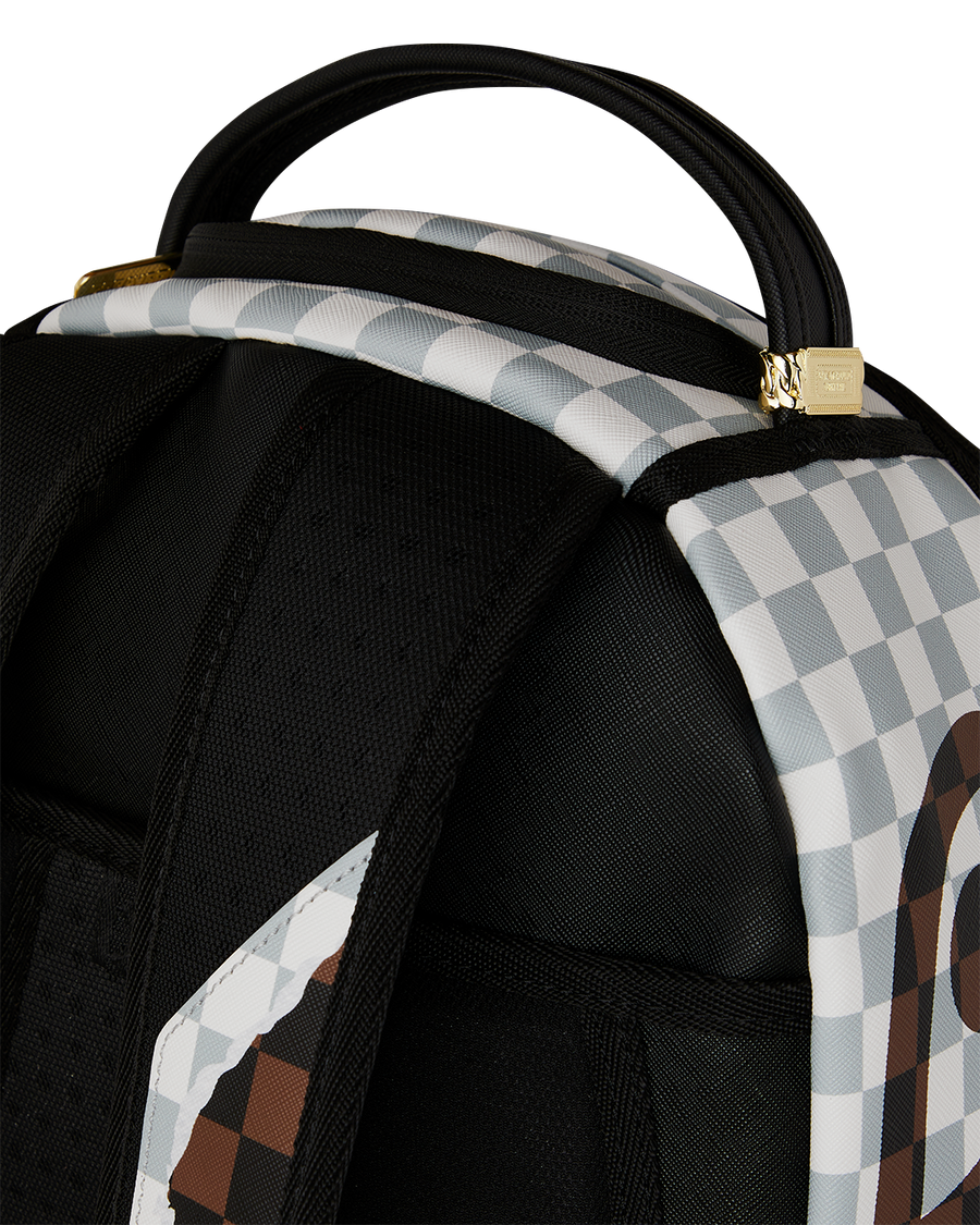 CREAM AND BROWN TEAR CHECK BACKPACK