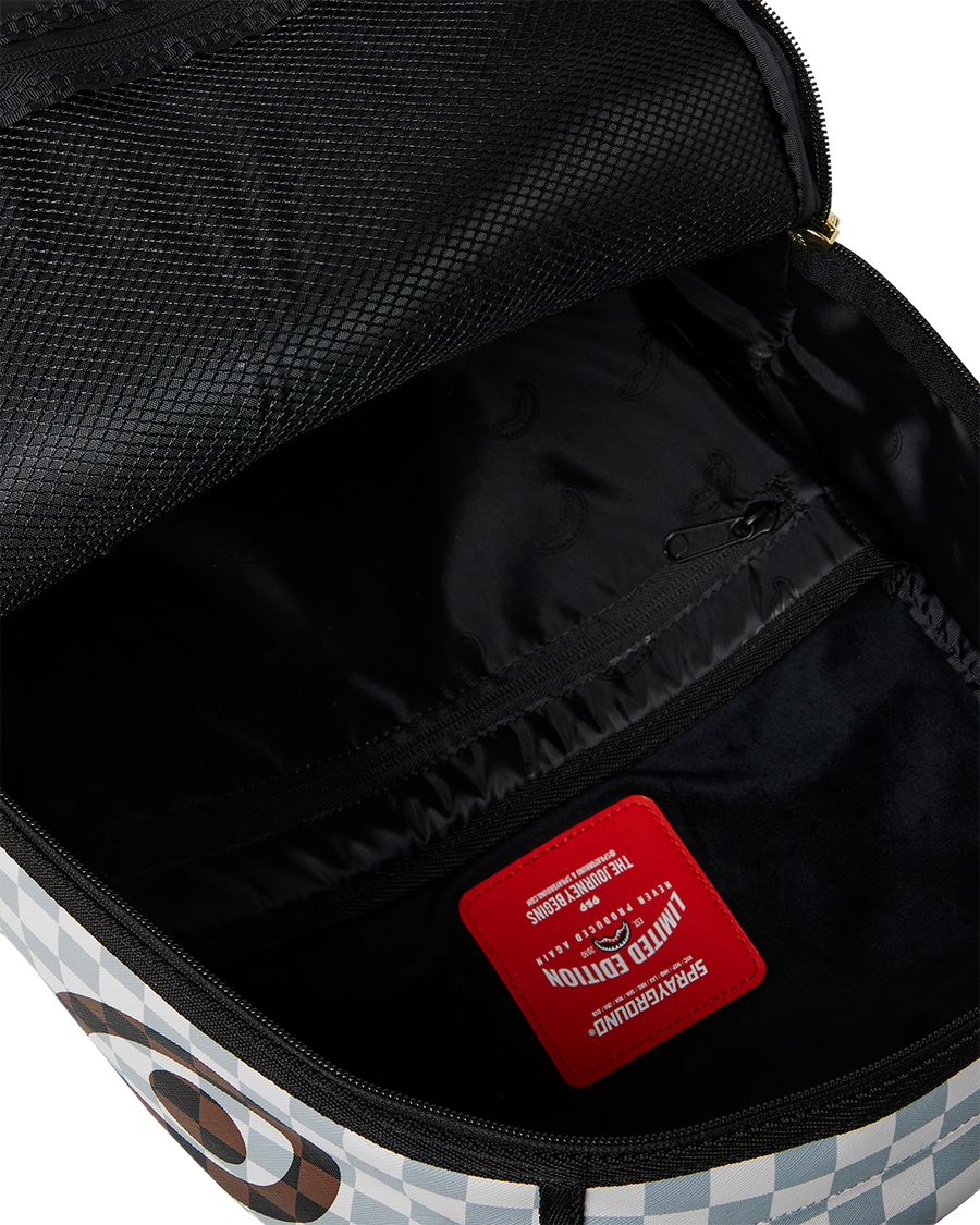 CREAM AND BROWN TEAR CHECK BACKPACK