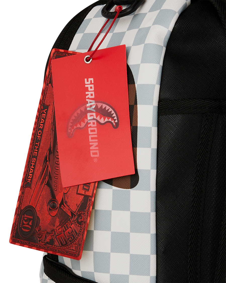 CREAM AND BROWN TEAR CHECK BACKPACK