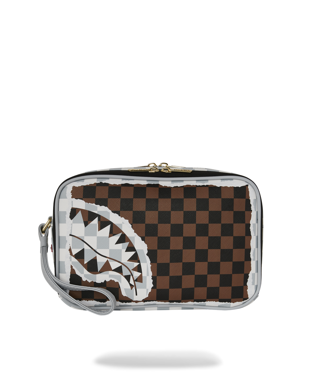 CREAM AND BROWN TEAR CHECK TOILETRY BAG