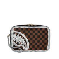 CREAM AND BROWN TEAR CHECK TOILETRY BAG