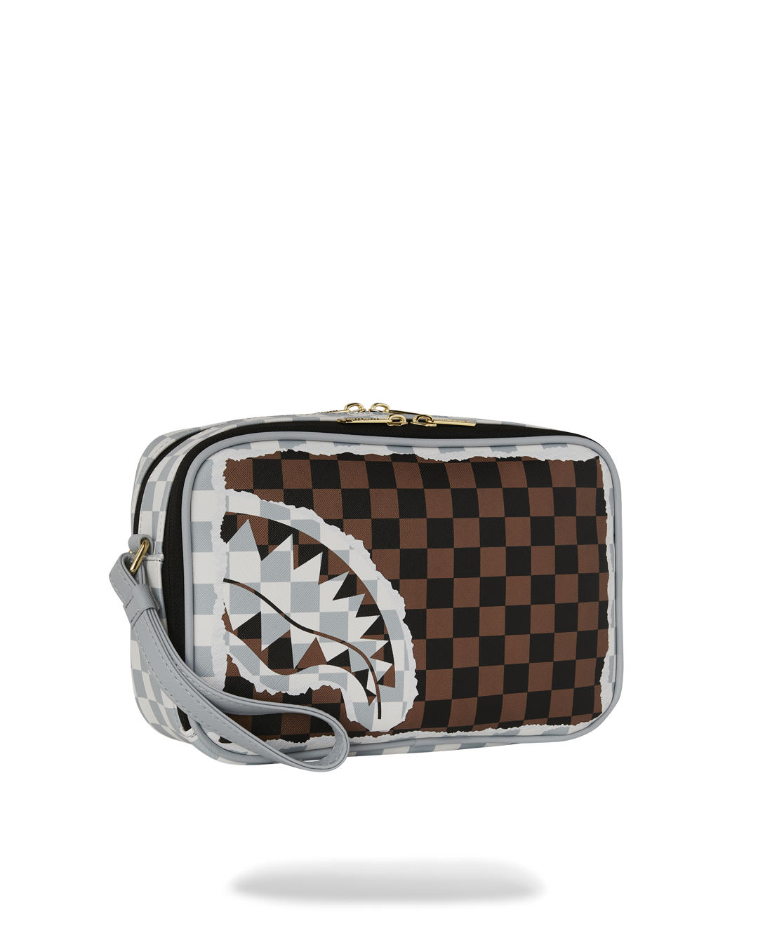 CREAM AND BROWN TEAR CHECK TOILETRY BAG