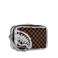 CREAM AND BROWN TEAR CHECK TOILETRY BAG