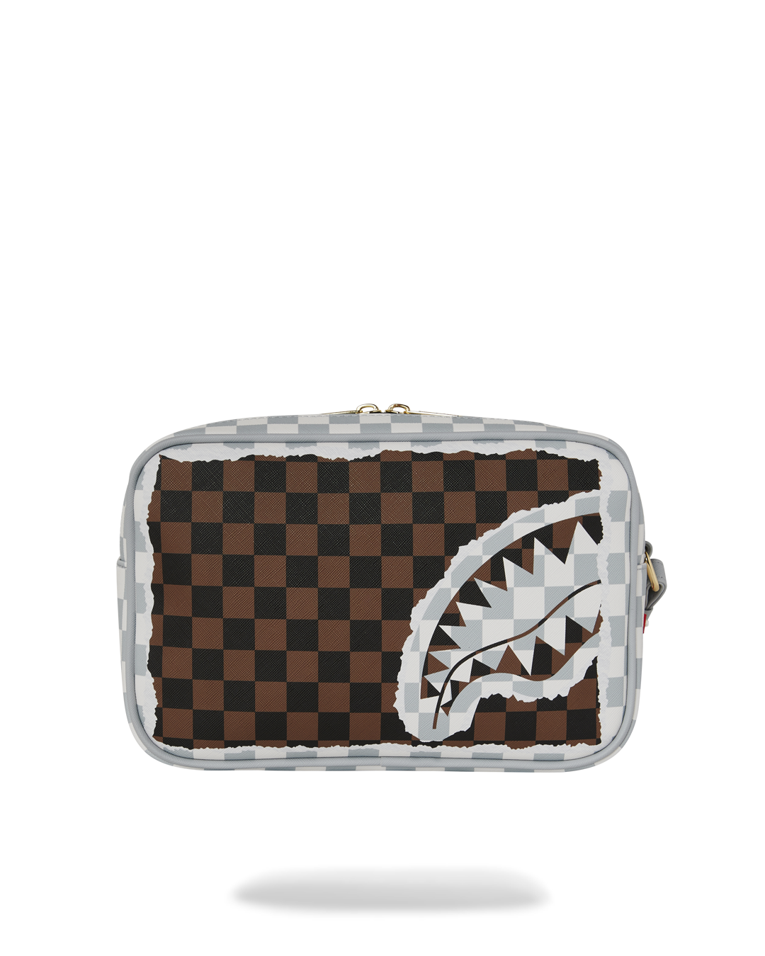 CREAM AND BROWN TEAR CHECK TOILETRY BAG