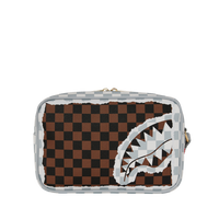 CREAM AND BROWN TEAR CHECK TOILETRY BAG