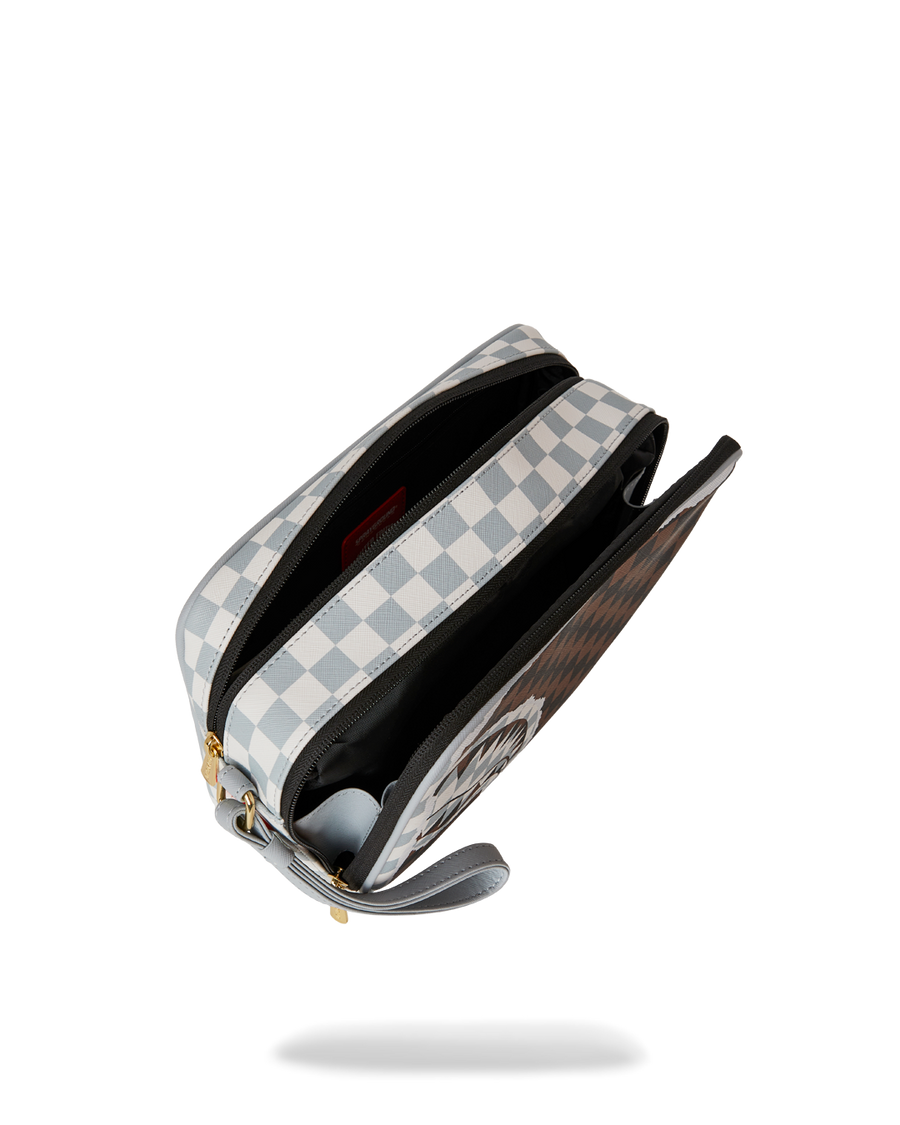 CREAM AND BROWN TEAR CHECK TOILETRY BAG