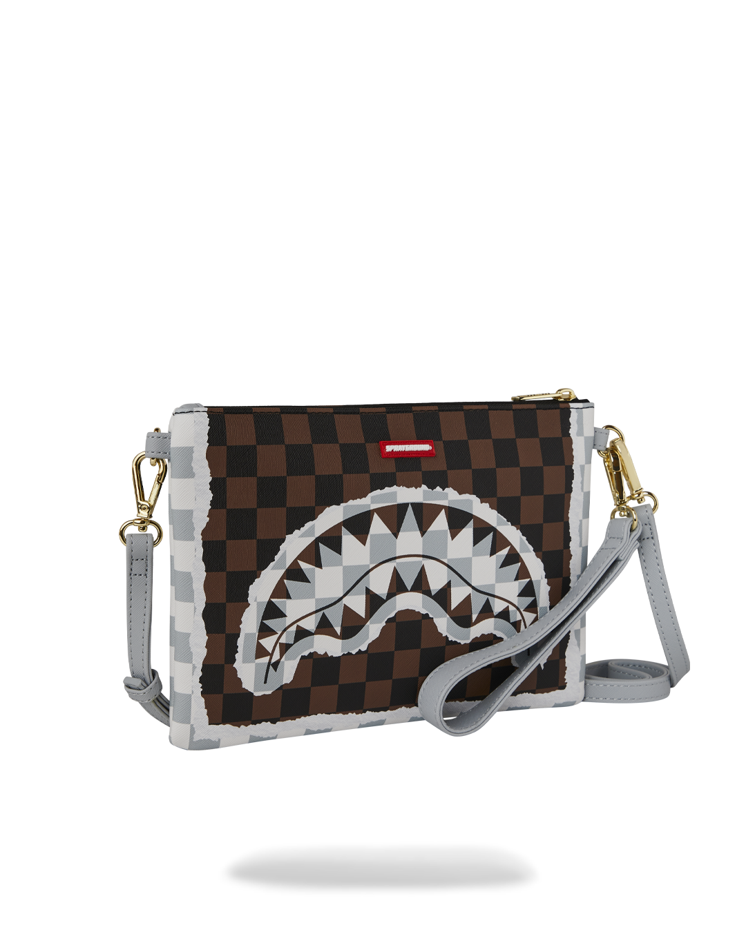 CREAM AND BROWN TEAR CHECK CROSSOVER CLUTCH