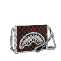 CREAM AND BROWN TEAR CHECK CROSSOVER CLUTCH