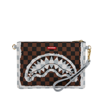 CREAM AND BROWN TEAR CHECK CROSSOVER CLUTCH