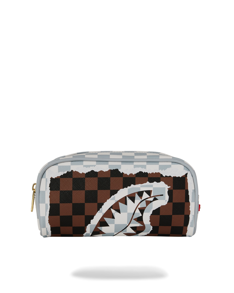 CREAM AND BROWN TEAR CHECK POUCH