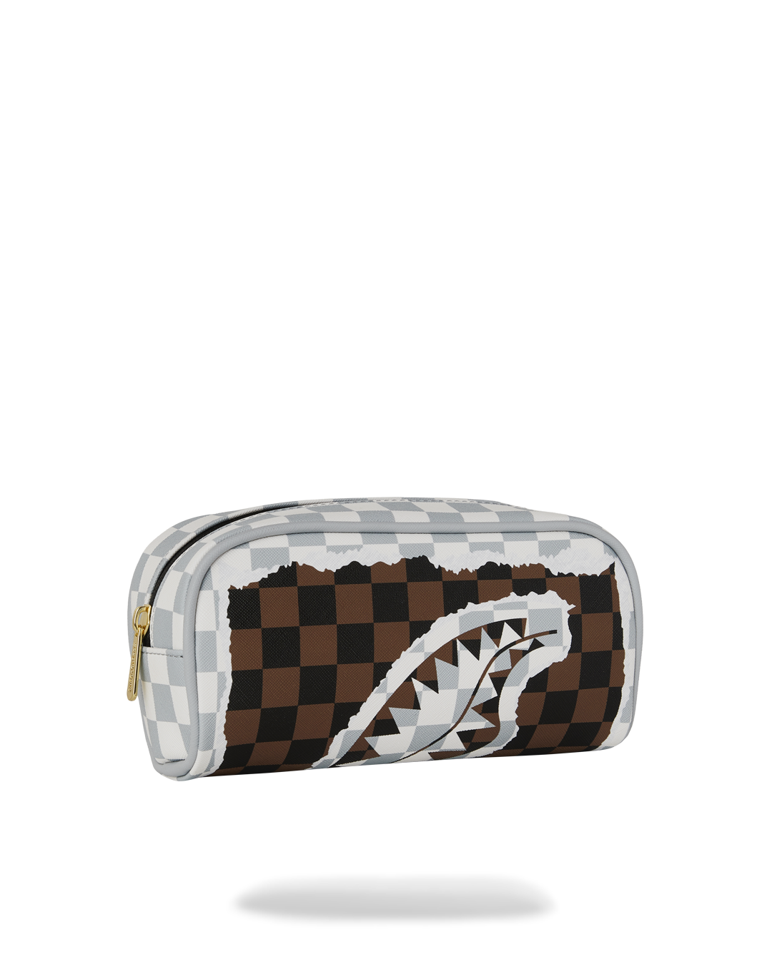 CREAM AND BROWN TEAR CHECK POUCH