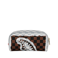 CREAM AND BROWN TEAR CHECK POUCH