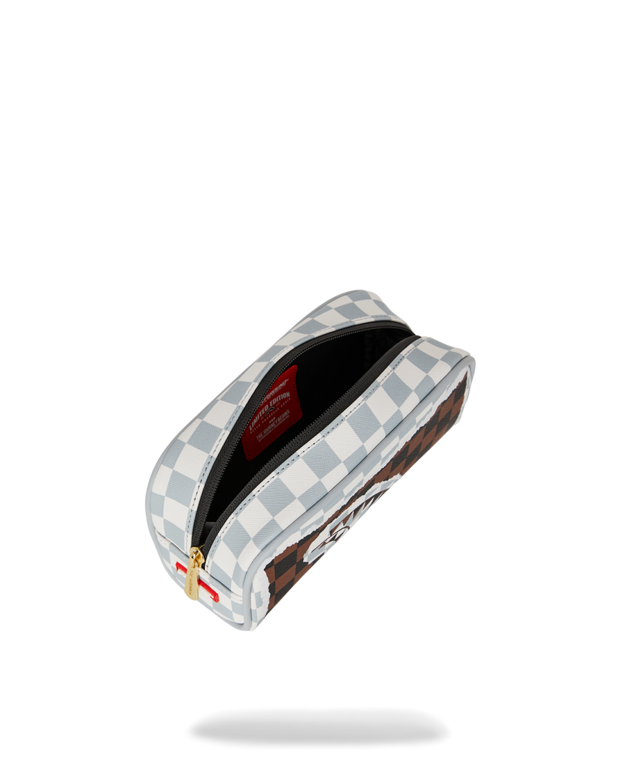 CREAM AND BROWN TEAR CHECK POUCH