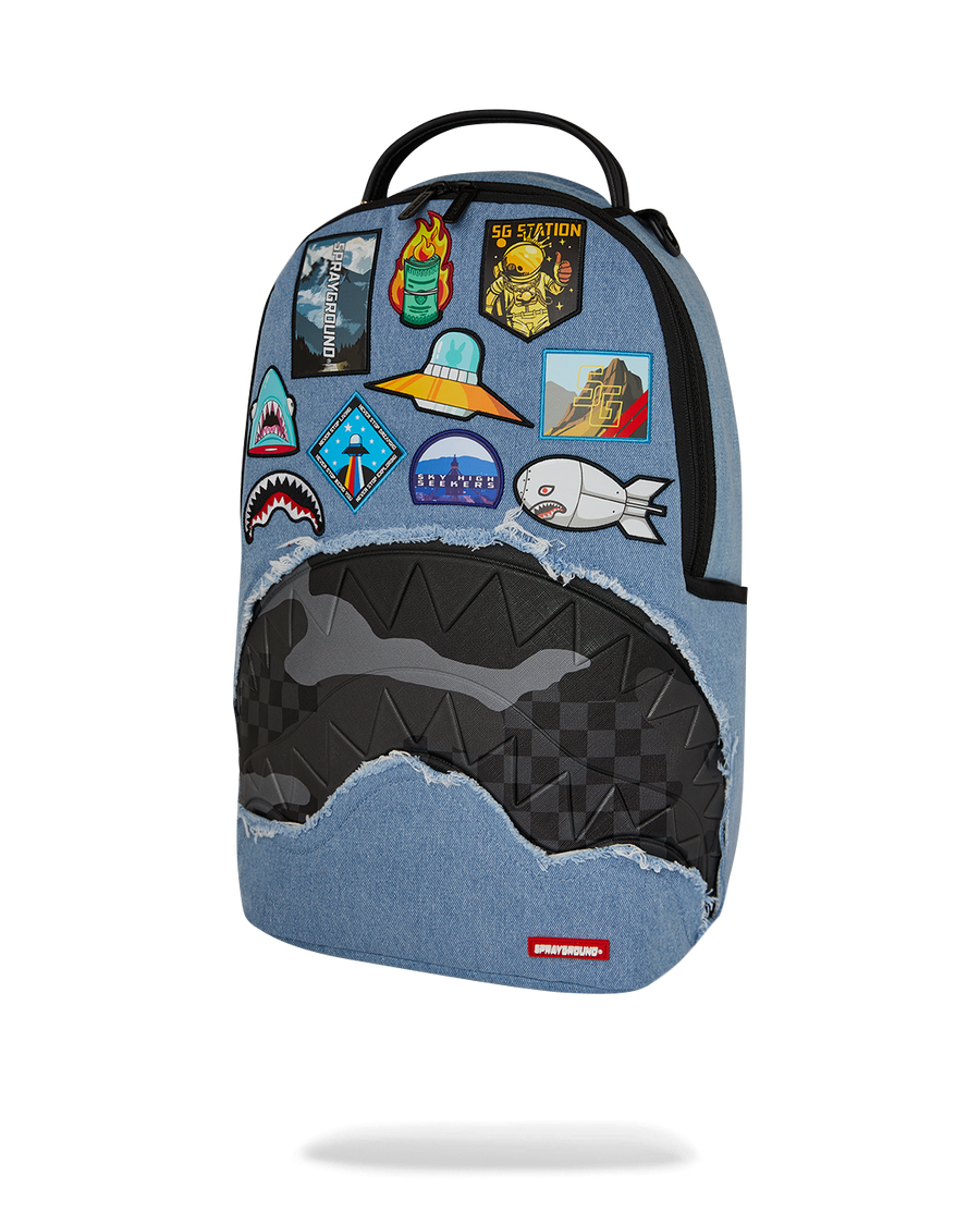 DENIM TEAR 3 AM PATCHES BACKPACK