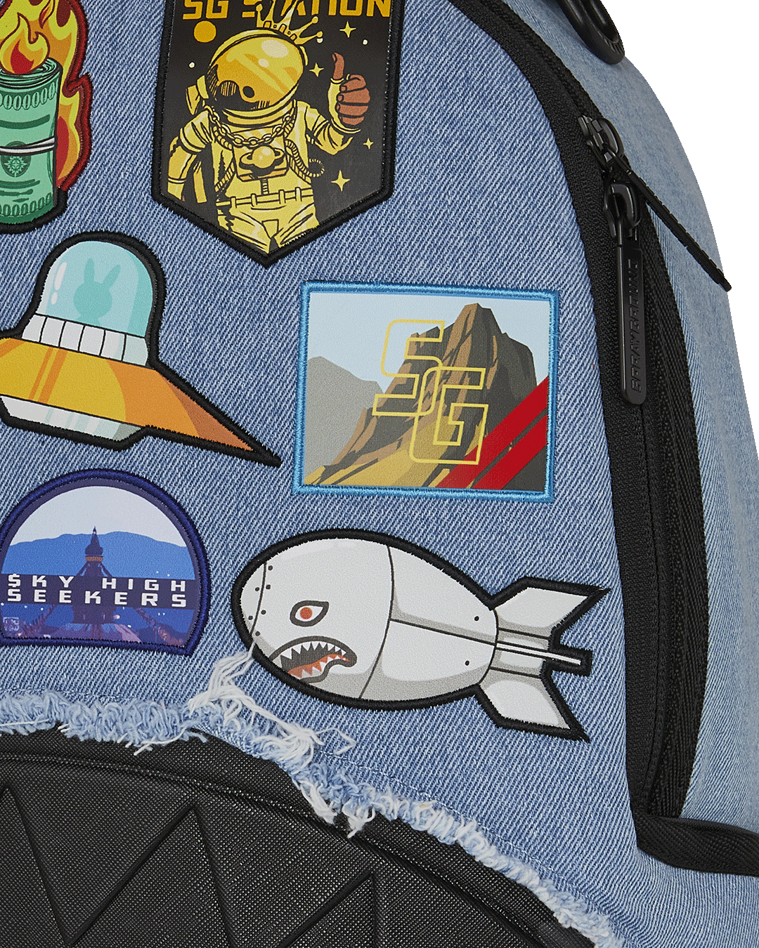 DENIM TEAR 3 AM PATCHES BACKPACK