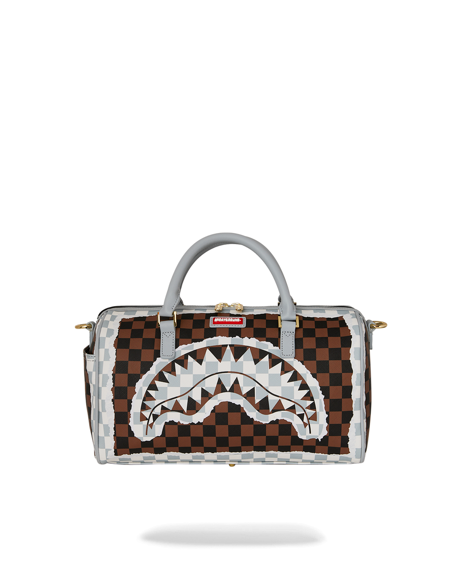 CREAM AND BROWN TEAR CHECK MINI DUFFLE