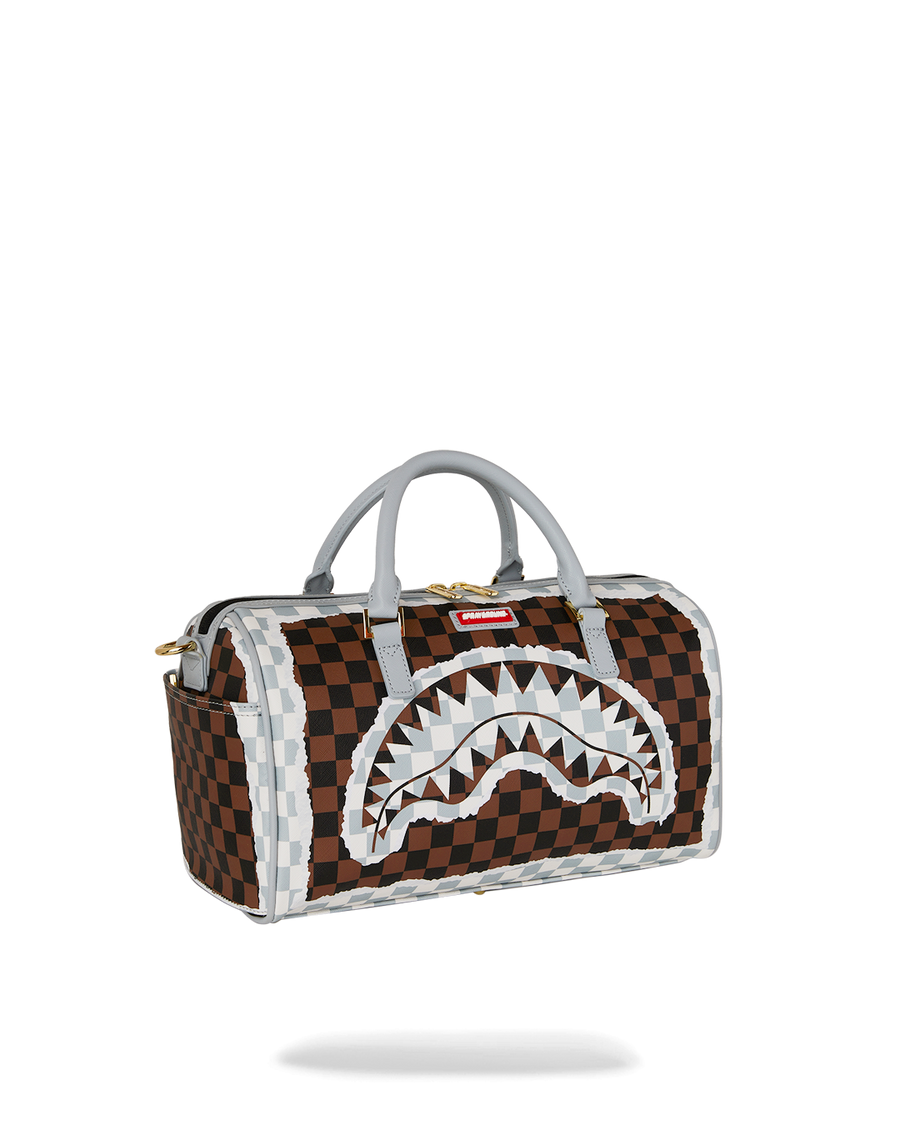 CREAM AND BROWN TEAR CHECK MINI DUFFLE