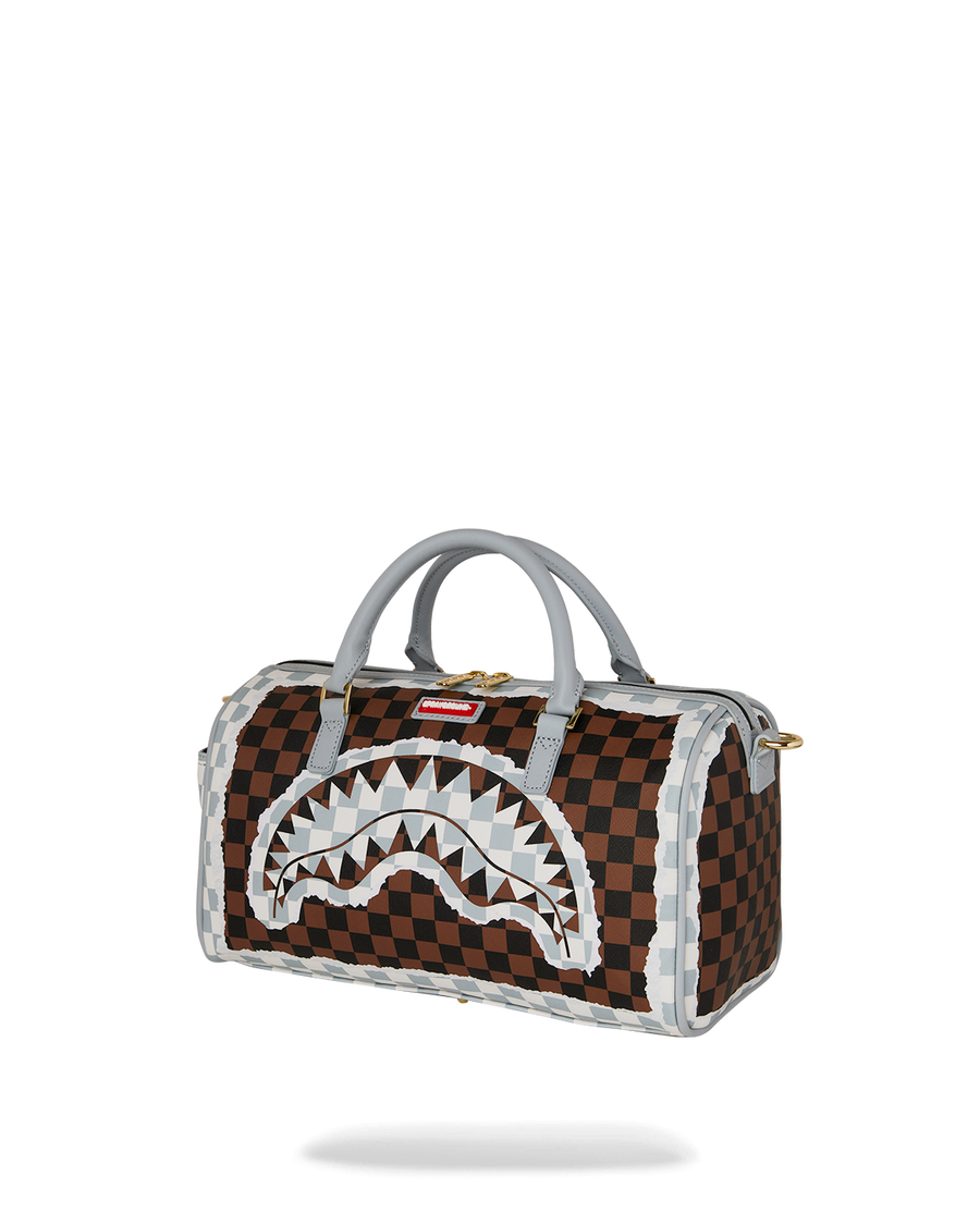 CREAM AND BROWN TEAR CHECK MINI DUFFLE