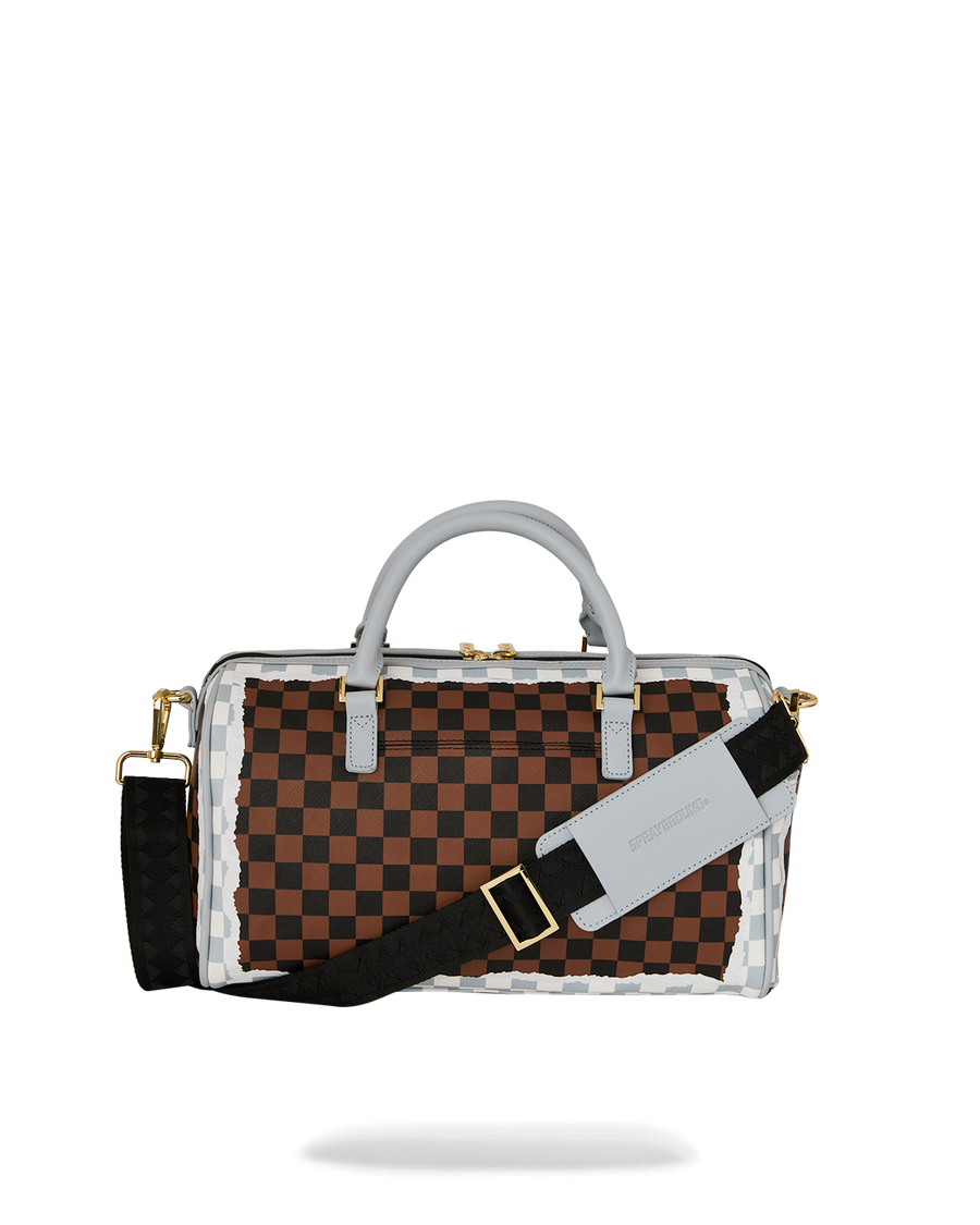 CREAM AND BROWN TEAR CHECK MINI DUFFLE