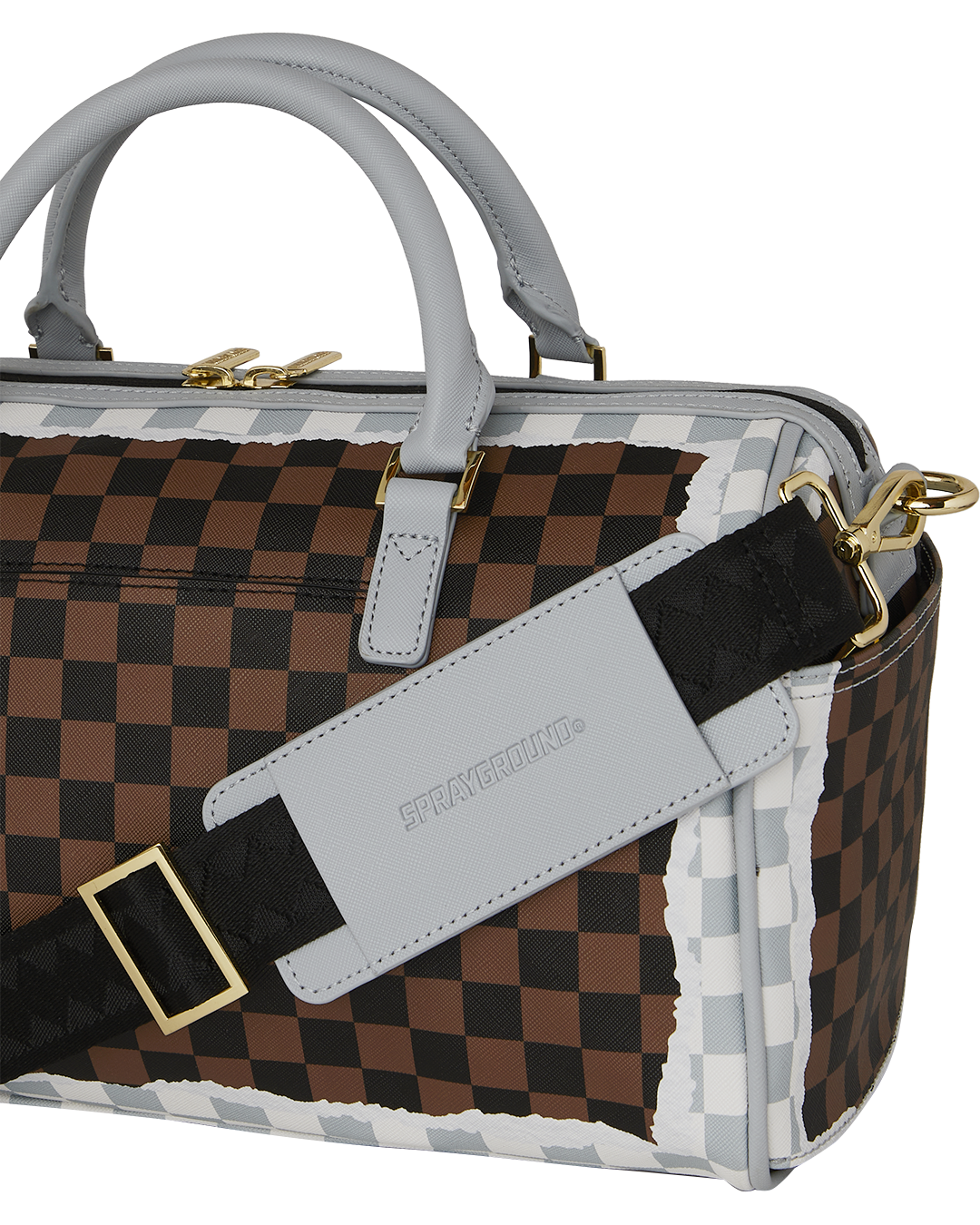CREAM AND BROWN TEAR CHECK MINI DUFFLE