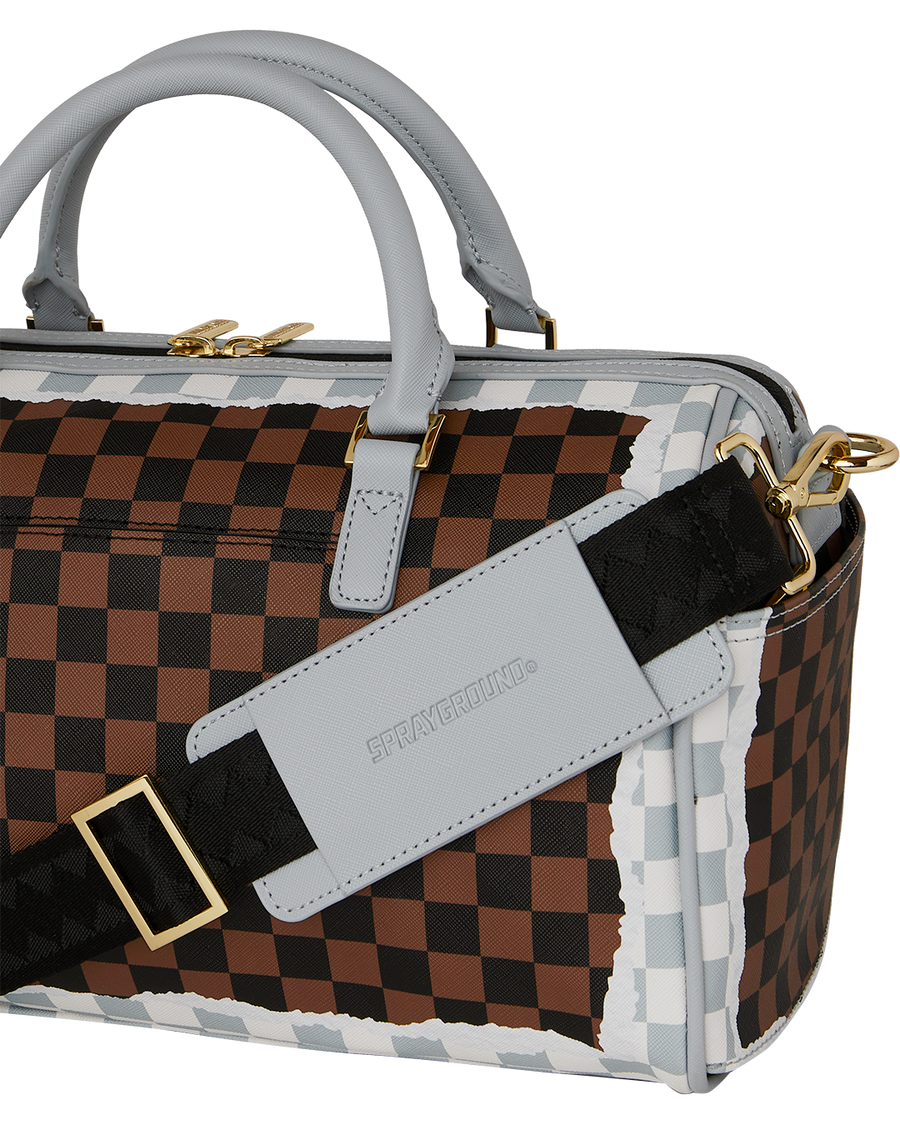 CREAM AND BROWN TEAR CHECK MINI DUFFLE