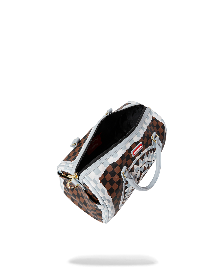 CREAM AND BROWN TEAR CHECK MINI DUFFLE