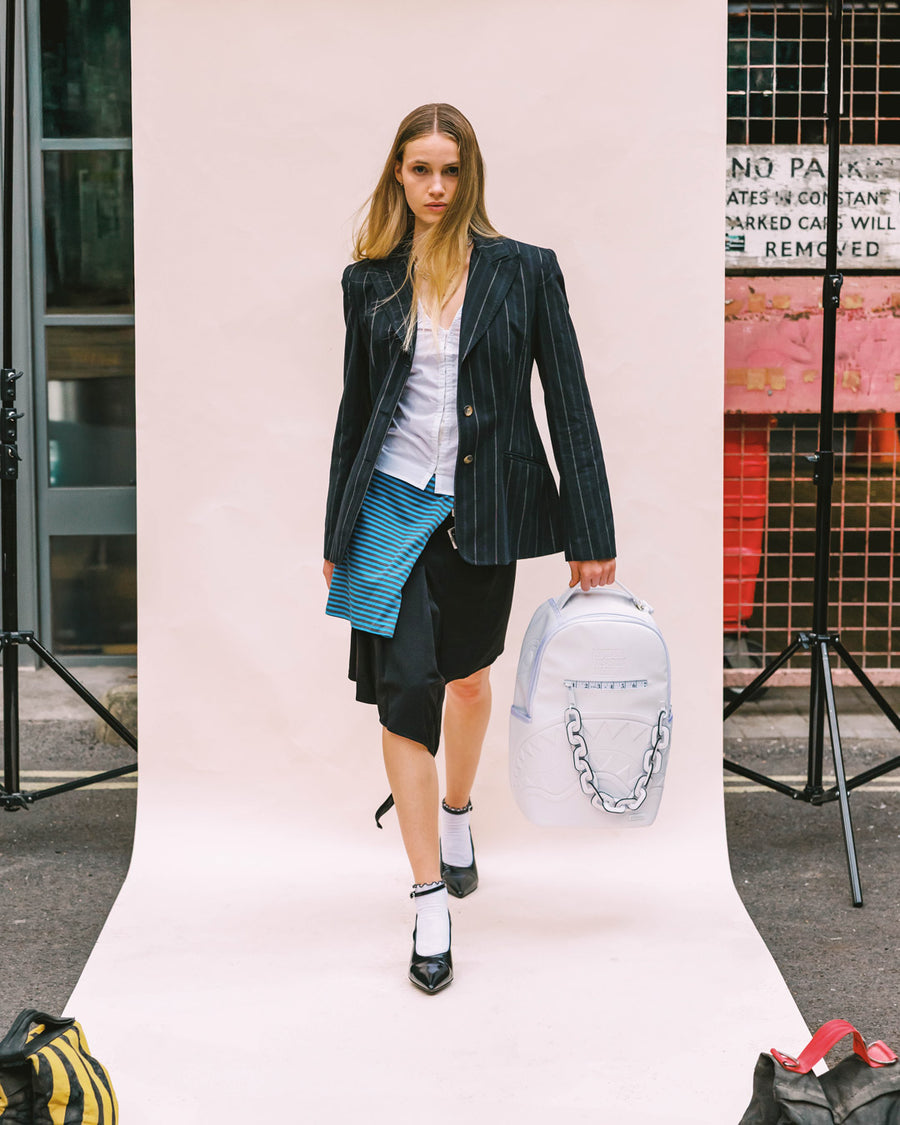 LFW WHITE LEATHER CHAIN DLXSV BACKPACK